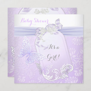 Invitación Chica Baby Shower White Lilac Princesa Mariposa 2
