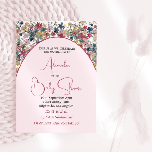 Invitación Chica Baby Shower Wildflowers Pink (Subido por el creador)