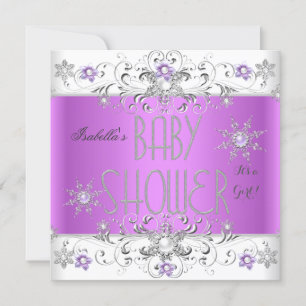 Invitación Chica Baby Shower Winter Wonderland Purple White