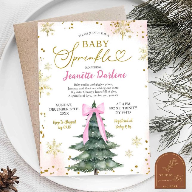 Invitación Chica Baby Sprinkle Fiesta de Bebé Rosa de Inviern (Subido por el creador)