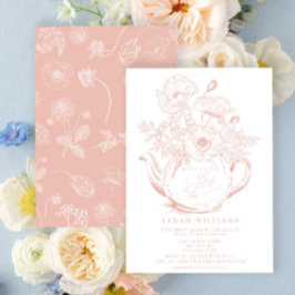 Invitación Chica Baby Tea Fiesta Ducha Vintage Floral Rosa