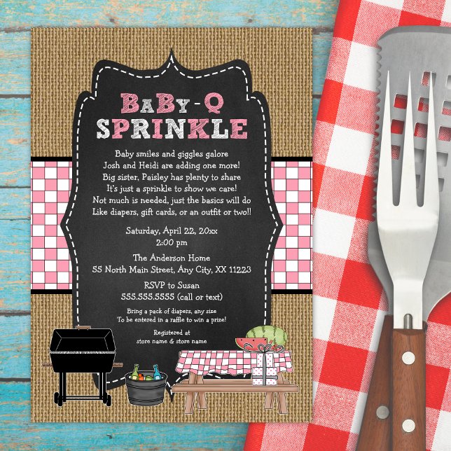 Invitación Chica BabyQ Sprinkle, BBQ Baby Shower, BABY Q (Subido por el creador)