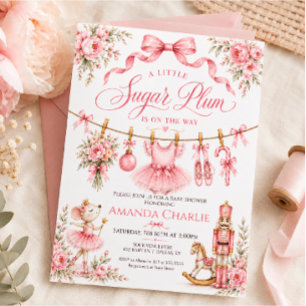 Invitación Chica Bailarina de Azúcar Ciruela Baby Shower