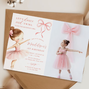Invitación Chica Bailarina de Ballet con Lazo Rosa Cumpleaños