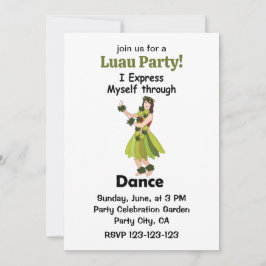 Invitación Chica Bailarina de Hula Expresando Fiesta de Luau