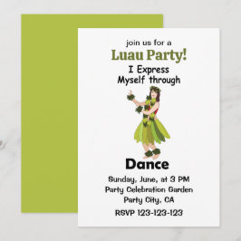 Invitación Chica Bailarina de Hula Expresando Fiesta de Luau