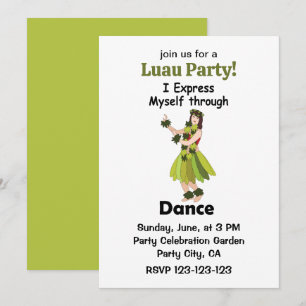 Invitación Chica Bailarina de Hula Expresando Fiesta de Luau 