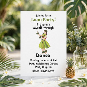 Invitación Chica Bailarina de Hula Expresando Fiesta de Luau
