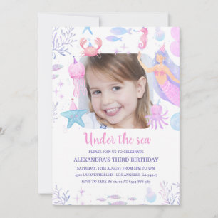 Invitación Chica bajo el mar cumpleaños 3 foto de sirena