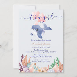 Invitación Chica bajo el mar de ballena acuática Baby Shower