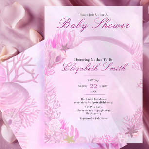 Invitación Chica Bajo el Mar Dulce Cumpleaños Rosa para Baby