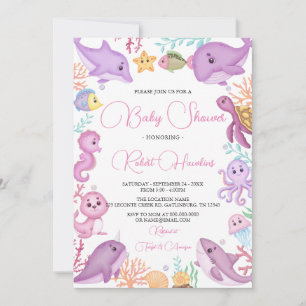 Invitación Chica Bajo El Mar Ocean Watercolor Baby Shower