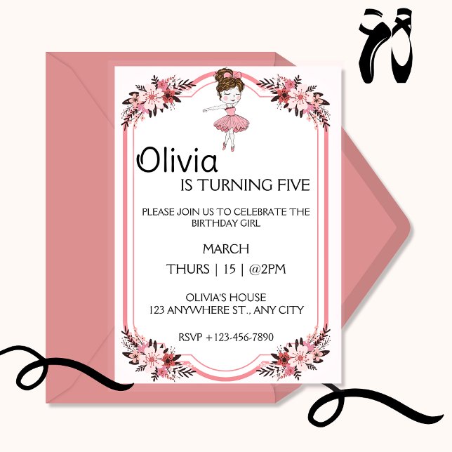 Invitación Chica Ballerina en fiesta de cumpleaños con vestim (Subido por el creador)