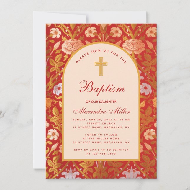 Invitación Chica Baptism Arch Rosa Floral Lily Elegant Script (Anverso)