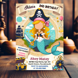 Invitación Chica Barco Niños Bandera Guay Pirata Segundo Cump