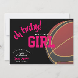 Invitación CHICA Baseketball Baby Shower Pink Black Invita