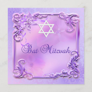Invitación Chica Bat Mitzvah Floral Rosa Púrpura Bonito
