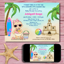 Invitación Chica Beach Baby Sandcastle, Surfboard Baby Shower