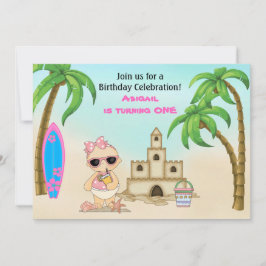 Invitación Chica Beach Baby Sandcastle, Surfboard Primer cump