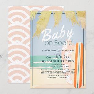 Invitación Chica bebe a bordo de Beach Surf Drive-by Baby Sho