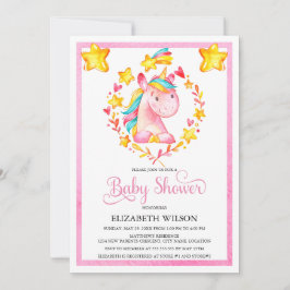 Invitación Chica Bebé Acuarela Unicornio Baby Shower