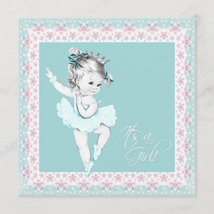 Invitación Chica Bebé Bailarina Rosa Verde Aguamarina Baby Sh