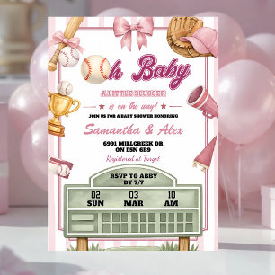 Invitación Chica Bebé Béisbol Rosa Púrpura Fiesta de Revelaci