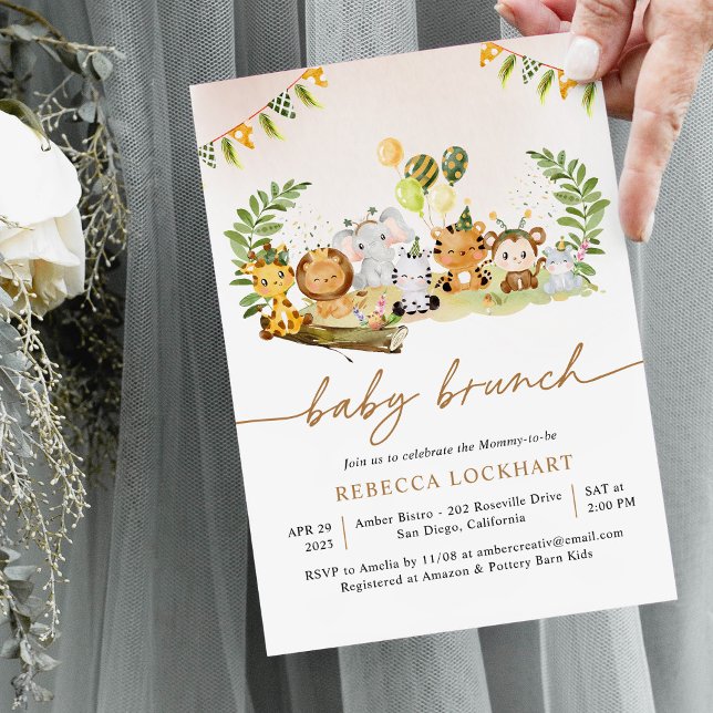 Invitación Chica Bebé Brunch de animales de Safari de la jung (Subido por el creador)