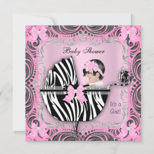 Invitación Chica Bebé Cumple Dulce Tiburón Rosa Gris Cebrado