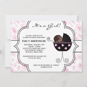 Invitación Chica Bebé Cumpleaños Leopardo Rosa Negro