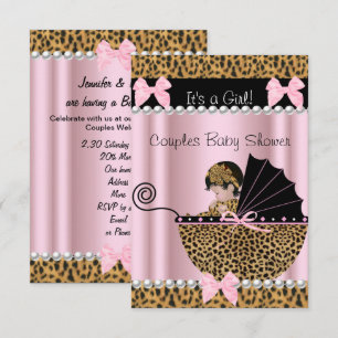 Invitación Chica Bebé Cumpleaños Pareja Lindo Leopardo Rosa