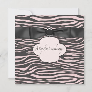 Invitación Chica Bebé Cumpleaños Pink Black Zebra
