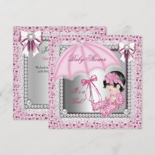Invitación Chica Bebé Cumpleaños Pretty Rosa Blanco