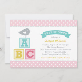Invitación Chica Bebé Cumplecumpleaños Bloques ABC Rosa Pájar