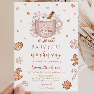 Invitación Chica Bebé de Invierno Rosa Baby Shower