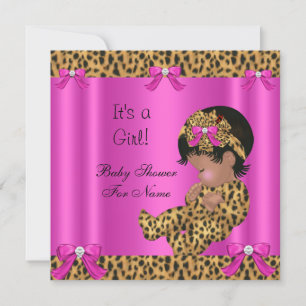 Invitación Chica Bebé Ducha Bebé Linda Leopardo Rosa Caliente
