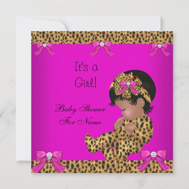 Invitación Chica Bebé Ducha Bebé Lindo Leopardo Rosa Oro 3 (Anverso)