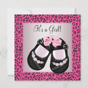 Invitación Chica Bebé Ducha Leopardo Rosa Caliente