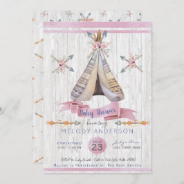 Invitación Chica Bebé Ducha Rosa Boho Moda Tepee & Arrows