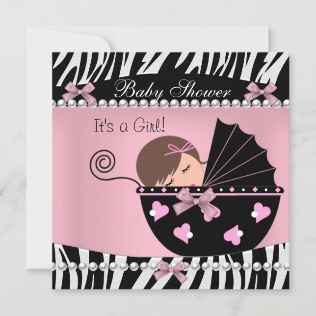 Invitación Chica Bebé Dulce Cumpleaños Pink Estampado de Cebr (Anverso)