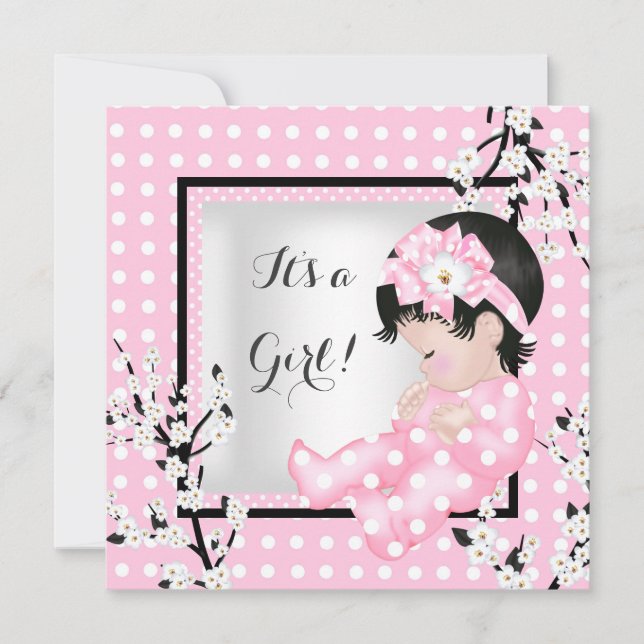 Invitación Chica Bebé Dulce Cumpleaños Rosa Floración C (Anverso)