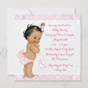 Invitación Chica bebé étnica de encaje rosa y blanco Baby Sho