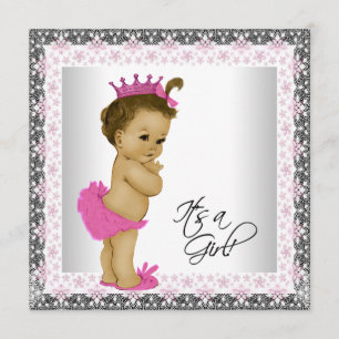 Invitación Chica Bebé Étnica Rosa y Gris Baby Shower
