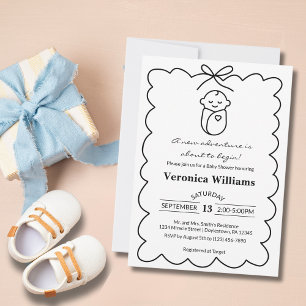 Invitación Chica Bebé Neutral y Lazo Moderno Baby Shower