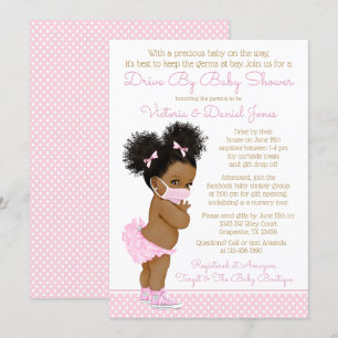 Invitación Chica Bebé Pelo Afro Con Máscara Paseo Por Fiesta 