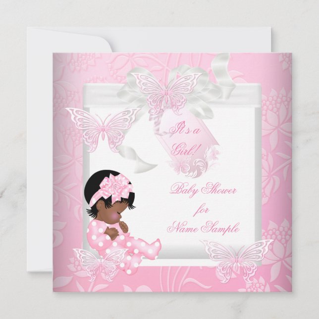 Invitación Chica Bebé Pretty Shower Mariposa Rosa AA (Anverso)