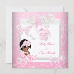 Invitación Chica Bebé Pretty Shower Mariposa Rosa AA