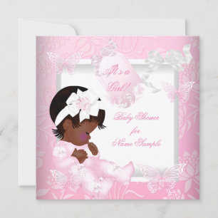 Invitación Chica Bebé Pretty Shower Mariposa Rosa Étnica