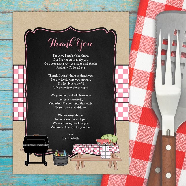 Invitación Chica Bebé Q gracias notar poema / BBQ bebé ducha (Subido por el creador)