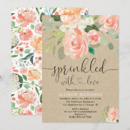 Invitación Chica bebé rociar durazno floral kraft rústico